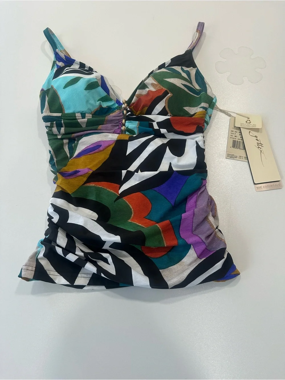 NWT Multicolor Size 8 Abstract Zebra-Print Tankini Top by Gottex Side Ruched